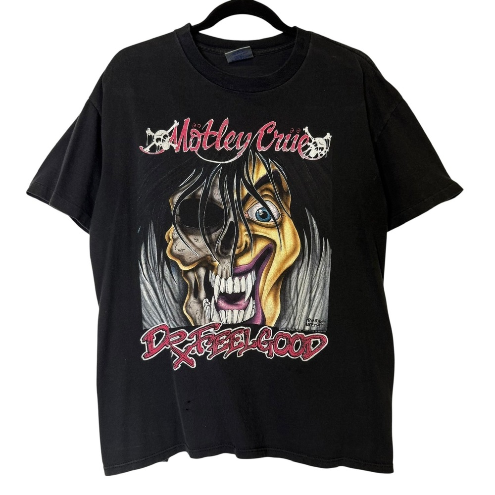 Vintage Motley Crue Dr Feel Good Band T Shirt Black Size XL 1990 Single Stitch